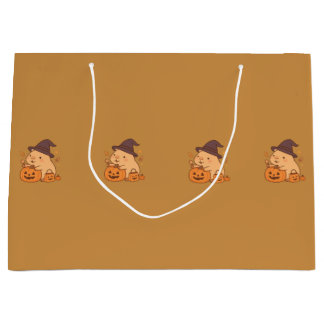 Grand Sac Cadeau Cute Capybara with Pumpkin Gift Bag |
