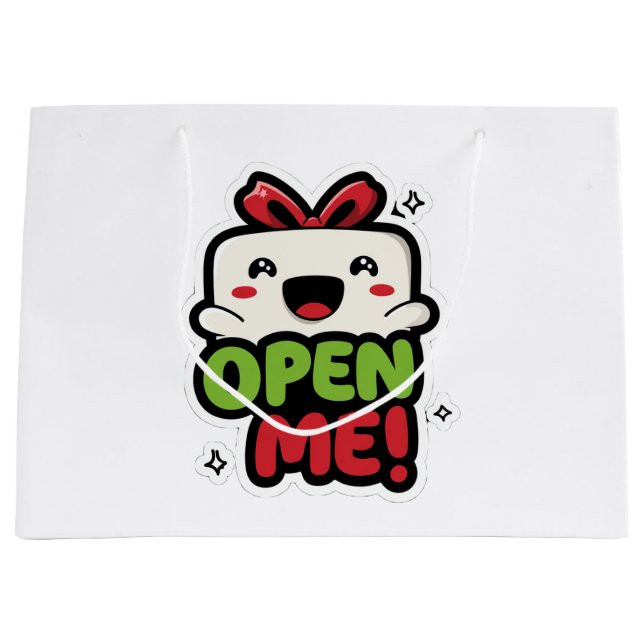 Grand Sac Cadeau Cute Cartoon Character with “Open Me” Text (Devant)