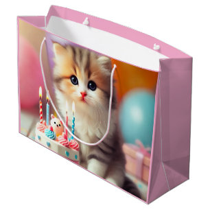 Grand Sac Cadeau Cute chat et gâteau