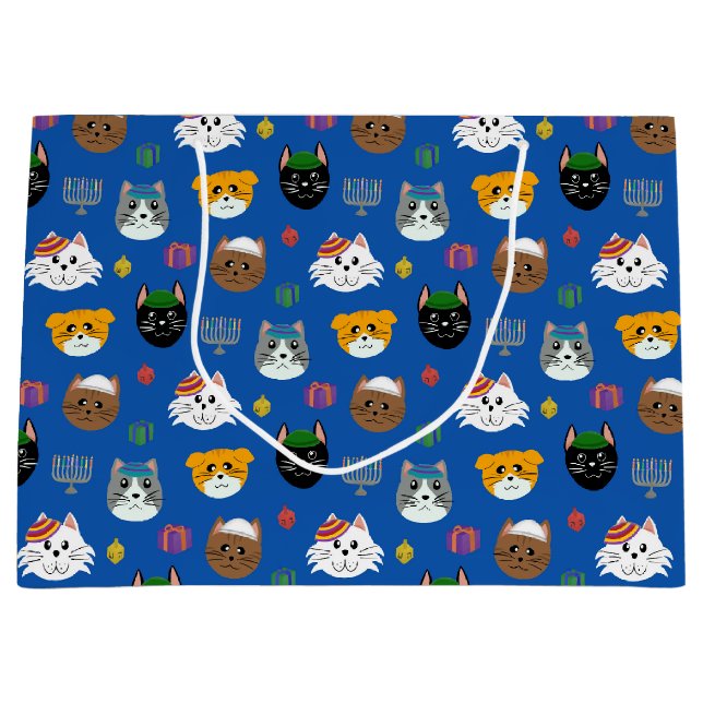 Grand Sac Cadeau Cute Chat Hannukah Motif (Devant)
