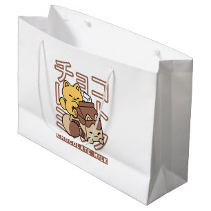 Grand Sac Cadeau Cute Chat Riding Chocolat Lait Carton Kawaii Art