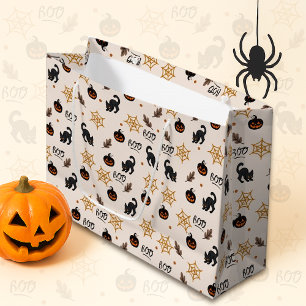 Grand Sac Cadeau Cute Citrouille Chat Noir Halloween Motif