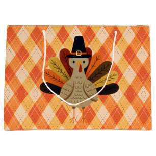 Grand Sac Cadeau Cute, classique/vintage Thanksgiving Turquie