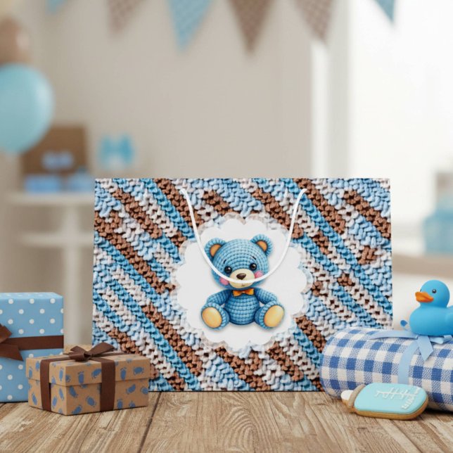 Grand Sac Cadeau Cute Crochet Teddy Bear Blue and Brown (Créateur téléchargé)