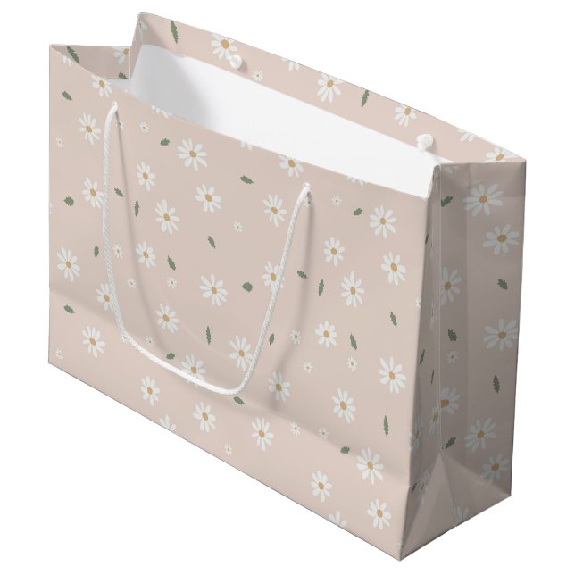 Grand Sac Cadeau Cute Daisy Floral Blossoms & Greenery (Devant Angle)