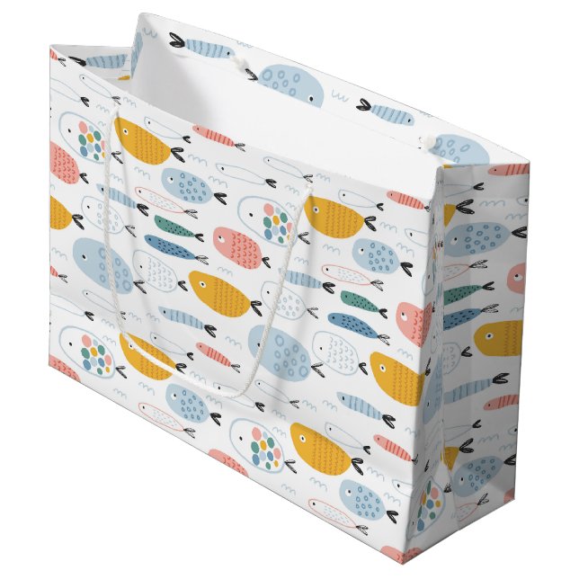 Grand Sac Cadeau Cute Doodle École de Motif de poisson (Devant Angle)