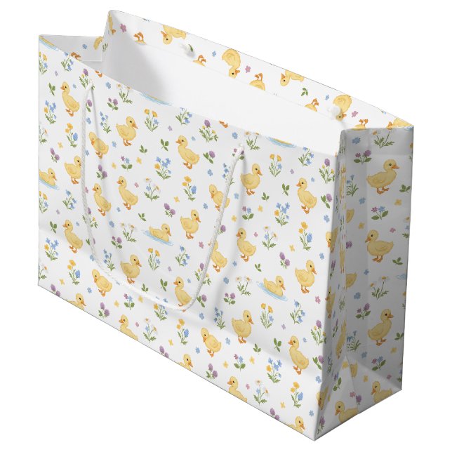 Grand Sac Cadeau Cute Ducklings and Wildflowers Pattern (Devant Angle)