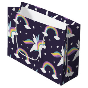 Grand Sac Cadeau Cute Fairy Unicorn + arc-en-ciel bleu arrière - pl