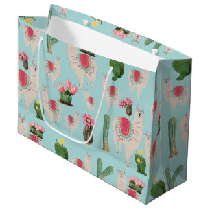 Grand Sac Cadeau Cute Fiesta Llama & Cactus Motif