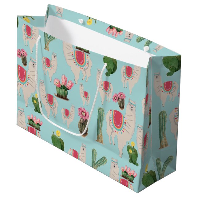 Grand Sac Cadeau Cute Fiesta Llama & Cactus Motif (Devant Angle)