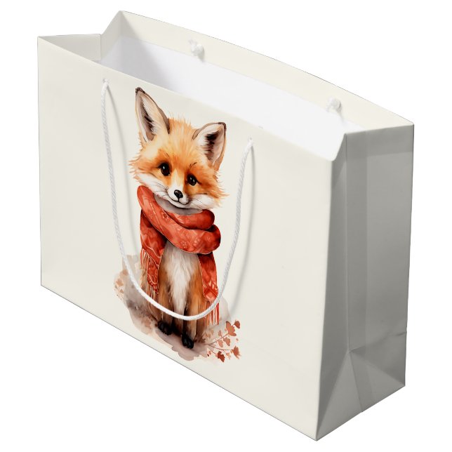 Grand Sac Cadeau Cute Fox Pup in a Red Scarf (Dos Angle)