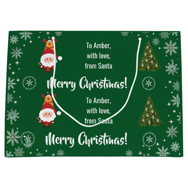 Grand Sac Cadeau Cute Funny Modern Santa Rudolph Personalized Name  (Devant)