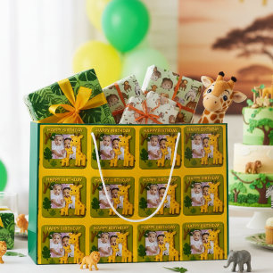 Grand Sac Cadeau Cute Giraffe Anniversaire Photo personnalisable