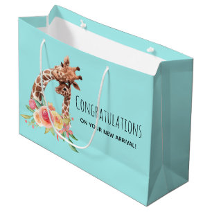 Grand Sac Cadeau Cute Giraffe Aquarelle Maman & Baby Félicitations