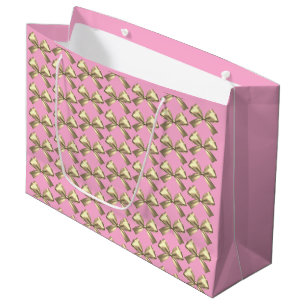Grand Sac Cadeau Cute Girl Rose or Satin Satin Bow esthétique