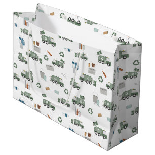 Grand Sac Cadeau Cute Green Recycling Camion Enfants Véhicules Moti