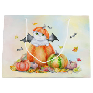 Grand Sac Cadeau Cute Halloween Chat en Citrouille