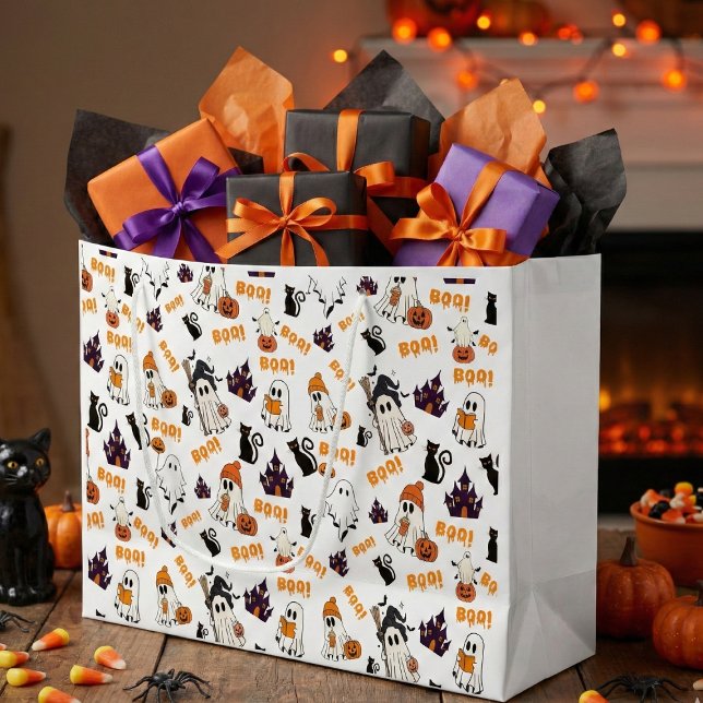 Grand Sac Cadeau Cute Halloween Motif fantôme - Chats noirs Éffraya (Créateur téléchargé)