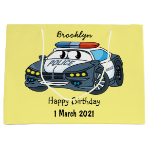 Grand Sac Cadeau Cute happy police car cartoon illustration