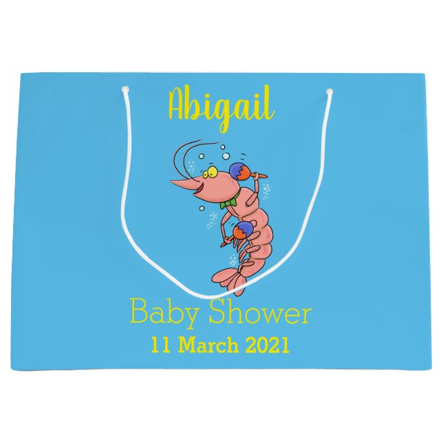 Grand Sac Cadeau Cute happy shrimp, prawn cartoon (Devant)