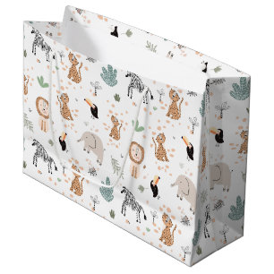 Grand Sac Cadeau Cute Jungle Rainforest Animaux Motif