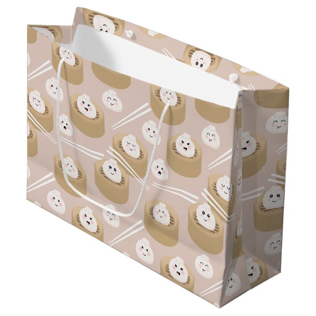 Grand Sac Cadeau Cute Kawaii Dumplings Baguettes en vapeur (Devant Angle)