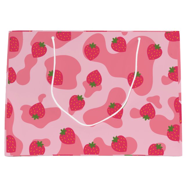 Grand Sac Cadeau Cute Kawaii Motif de la vache fraise (Devant)