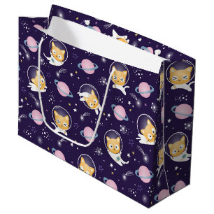 Grand Sac Cadeau Cute Kitty Chat Astronauts Motif