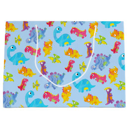 Grand Sac Cadeau Cute Light Pastel Blue Baby Dinosaur Anniversaire