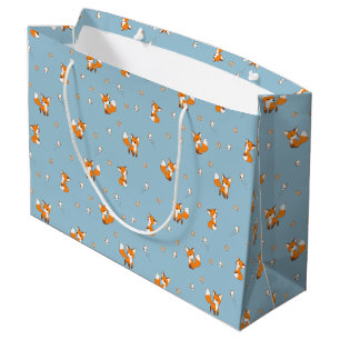 Grand Sac Cadeau Cute Little Foxes Motif sur Blue
