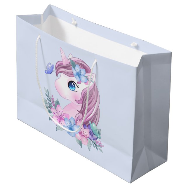 Grand Sac Cadeau Cute & Magique Baby Unicorne avec gros yeux (Devant Angle)