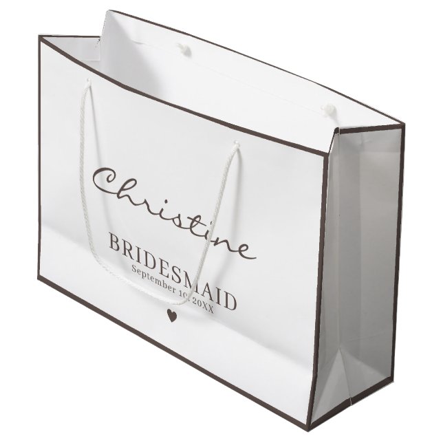 Grand Sac Cadeau Cute Mariage Bridesmaid Merci gris et blanc (Devant Angle)