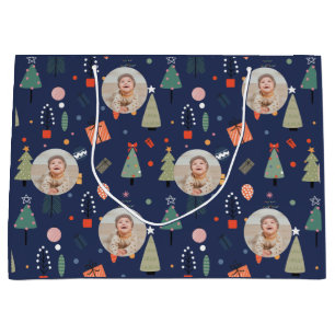 Grand Sac Cadeau Cute Modern Navy bleu drôle Photo de Noël