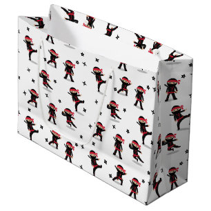 Grand Sac Cadeau Cute Ninja Guerrier Enfants Noir & Rouge Motif