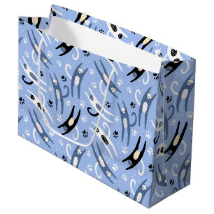 Grand Sac Cadeau Cute Noir Blanc Bleu Motif de chat
