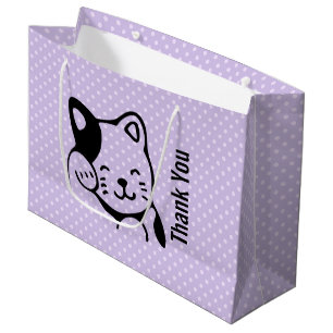 Grand Sac Cadeau Cute noir et blanc Kitty Chat Waving Bonjour