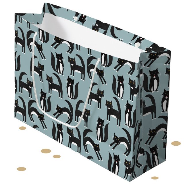 Grand Sac Cadeau Cute noir et blanc Motif de chat Tuxedo (Black and white Tuxedo Cat pattern large gift bag)