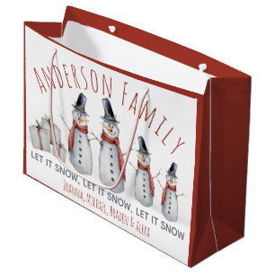 Grand Sac Cadeau Cute Nom de famille personnalisé Snowman Let it Sn