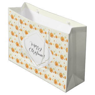 Grand Sac Cadeau Cute orange beige Noël Aquarelle Motif