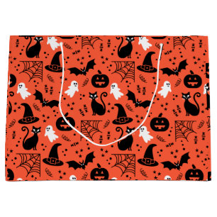 Grand Sac Cadeau Cute Orange Citrouille Ghost Motif Halloween