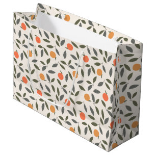 Grand Sac Cadeau Cute Orange et Motif Feuille