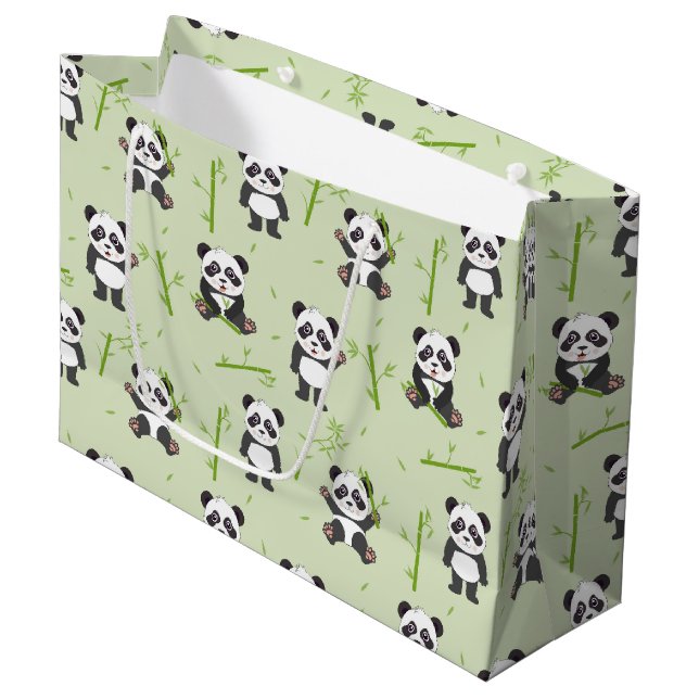 Grand Sac Cadeau Cute Panda Bear Bamboo Kawaii Animals Pattern (Devant Angle)