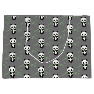 Grand Sac Cadeau Cute Panda Bear Bambou Motif Gris