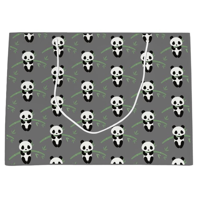 Grand Sac Cadeau Cute Panda Bear Bambou Motif Gris (Devant)