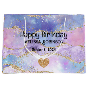 Grand Sac Cadeau Cute Pastel Couleurs Or Parties scintillant Annive