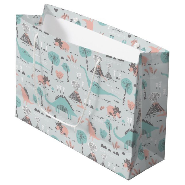 Grand Sac Cadeau Cute Pastel Dinosaur Motif (Devant Angle)