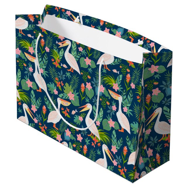 Grand Sac Cadeau Cute pélicans coloré fleurs tropicales motif (Dos Angle)