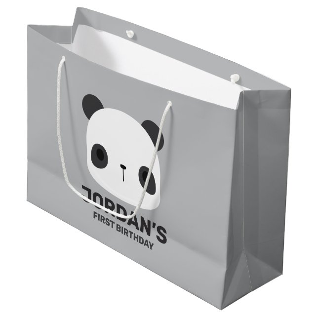 Grand Sac Cadeau Cute petit ours Panda avec nom personnalisé (Devant Angle)