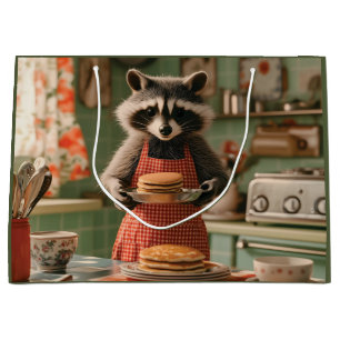 Grand Sac Cadeau Cute Raccoon Chef dans cuisine rétro à servir Panc