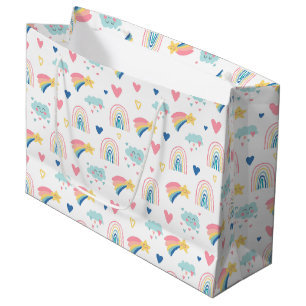 Grand Sac Cadeau Cute Rainbow Hearts & Clouds Motif